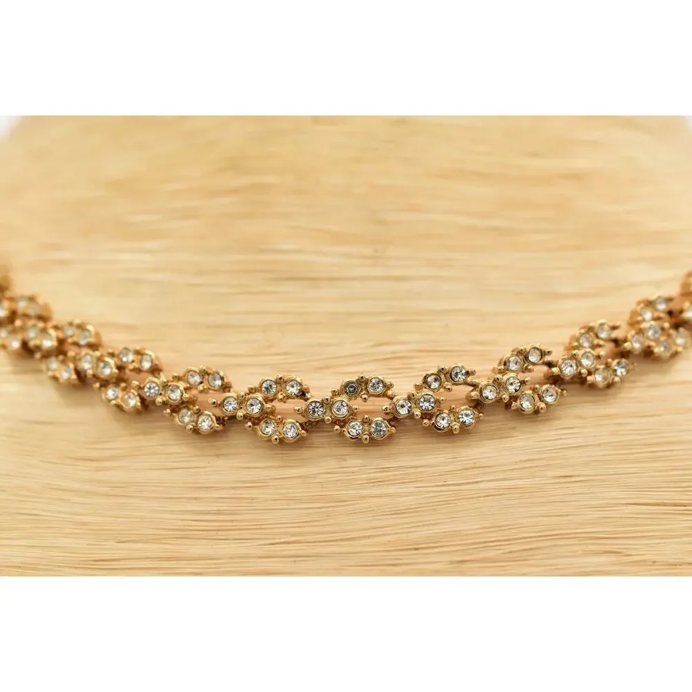 Carre Vintage Crystal Collar Necklace Rhinestone Crystal Gold Tone Signed BinBJ